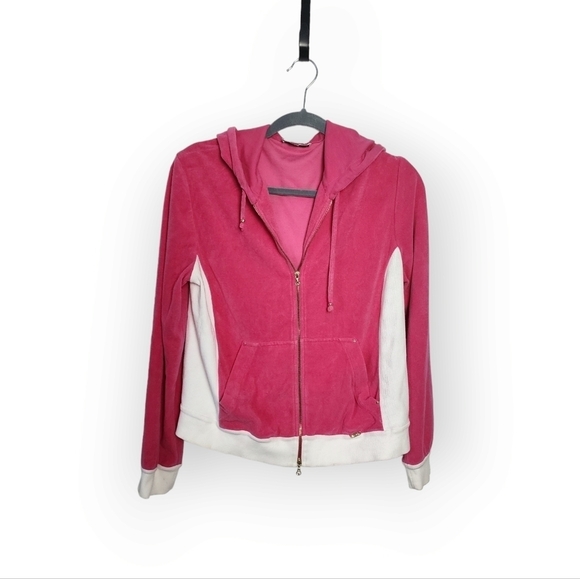 St. JOHN sport velour type 70s style kangaroo pocket zip front jacket size s - Picture 3 of 9